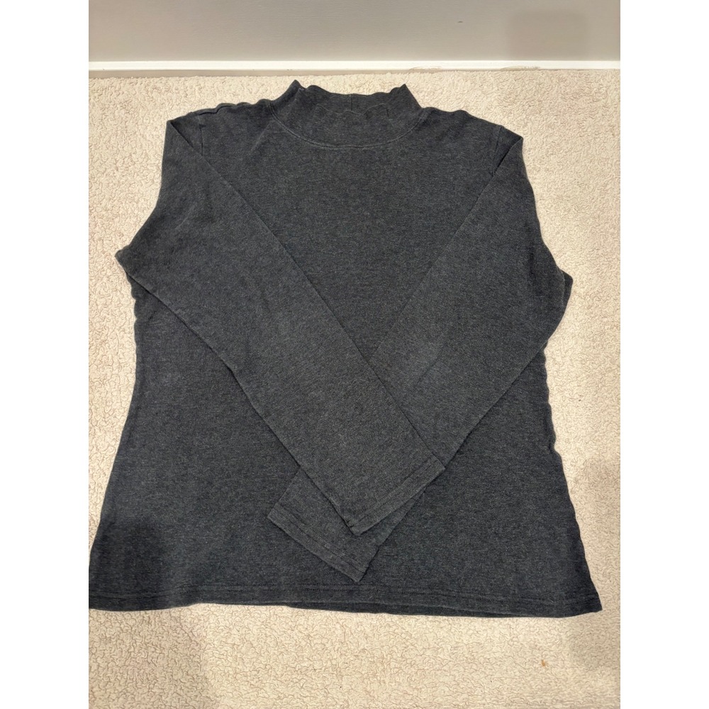 Karen Scott Womens Mock Neck Long Sleeve Top Charcoal Grey Heather Cotton Large